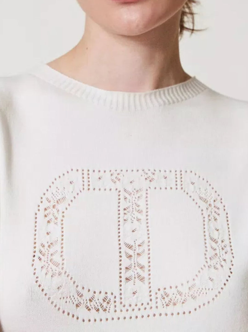 Twinset Maglia lupetto con logo Oval T Bianco Neve