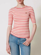 Twinset Maglia a righe con maniche corte Neve - Peach