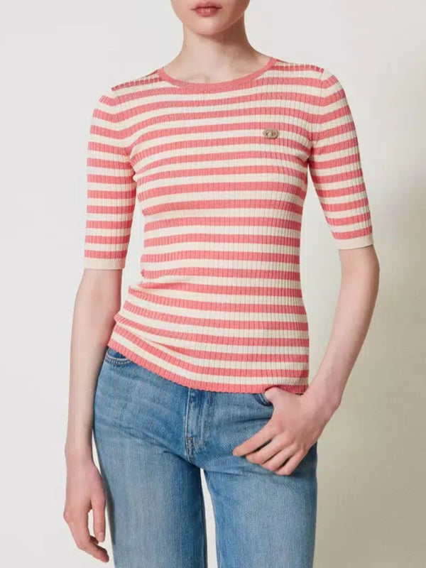 Twinset Maglia a righe con maniche corte Neve - Peach