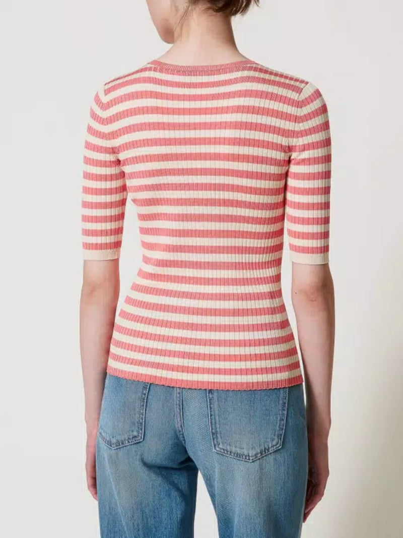 Twinset Maglia a righe con maniche corte Neve - Peach