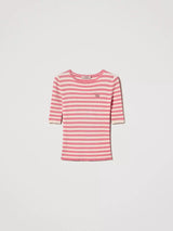 Twinset Maglia a righe con maniche corte Neve - Peach
