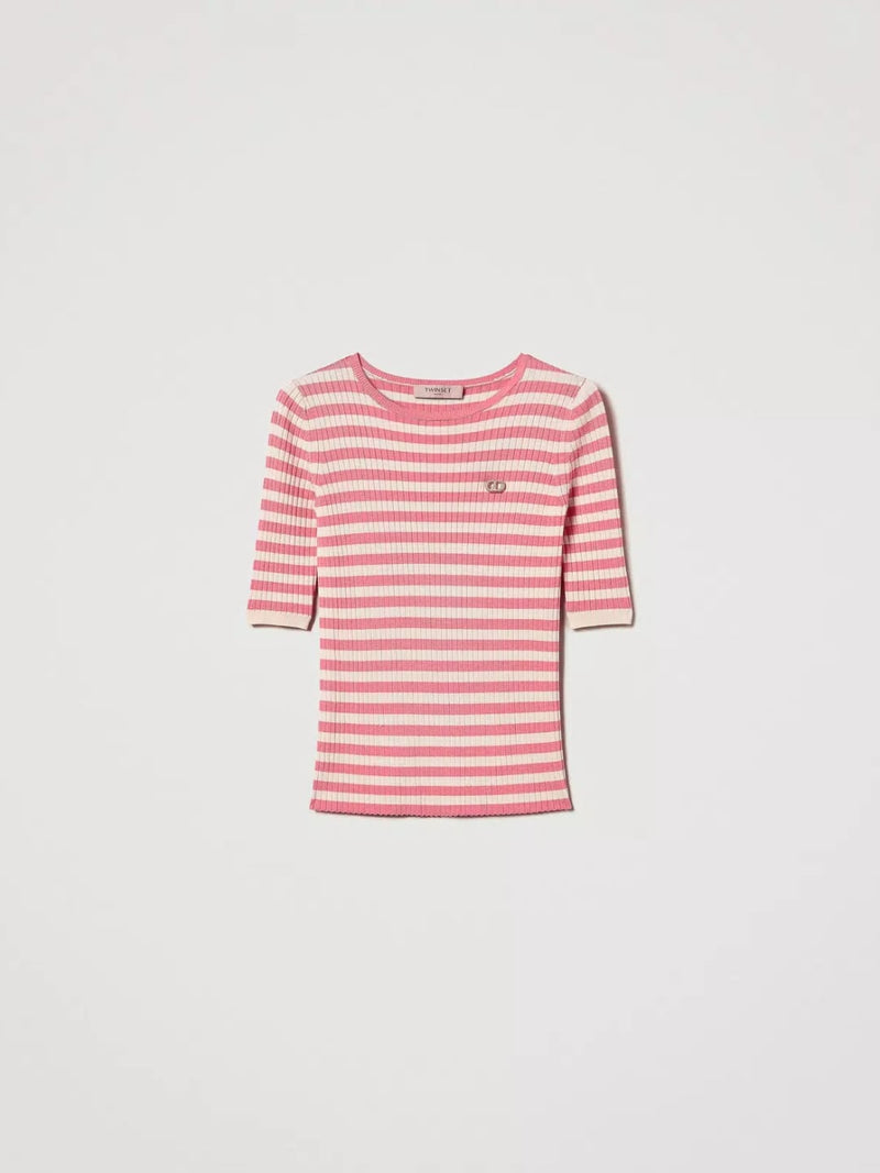Twinset Maglia a righe con maniche corte Neve - Peach
