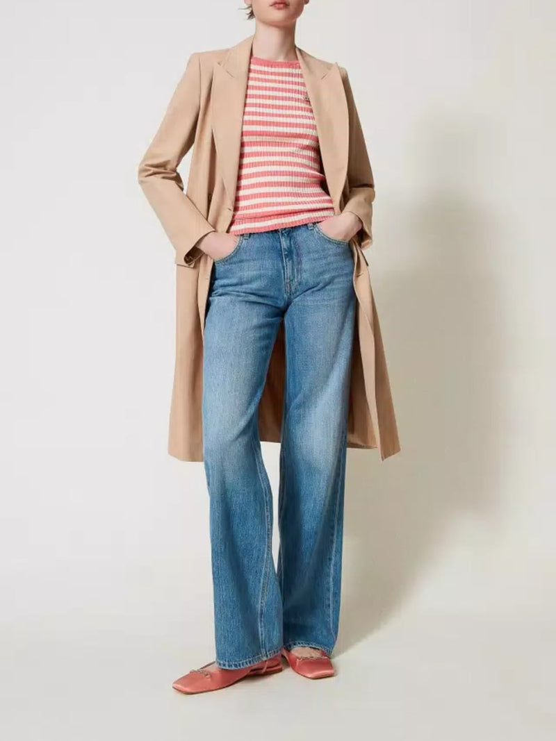 Twinset Maglia a righe con maniche corte Neve - Peach