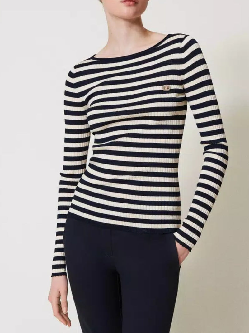 Twinset Maglia a righe con maniche lunghe Neve - Blue Night