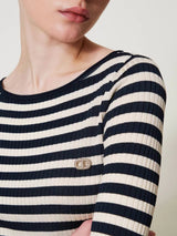 Twinset Maglia a righe con maniche lunghe Neve - Blue Night