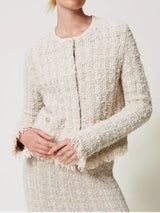 Twinset Giacca in maglia jacquard lurex Neve Oro