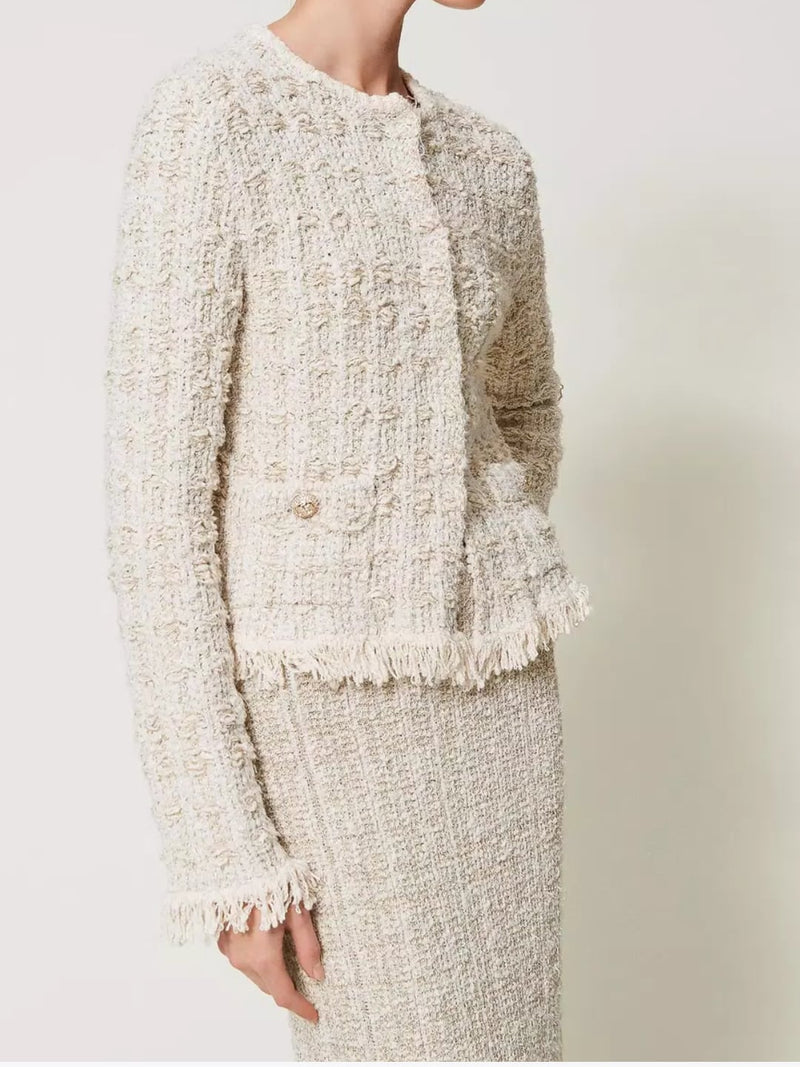 Twinset Giacca in maglia jacquard lurex Neve Oro