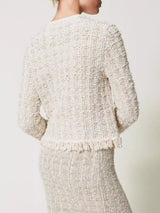 Twinset Giacca in maglia jacquard lurex Neve Oro
