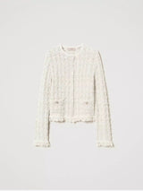 Twinset Giacca in maglia jacquard lurex Neve Oro