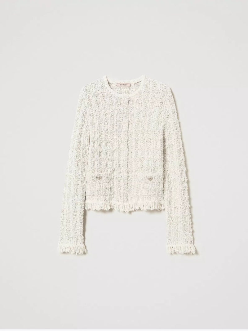 Twinset Giacca in maglia jacquard lurex Neve Oro