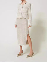 Twinset Giacca in maglia jacquard lurex Neve Oro