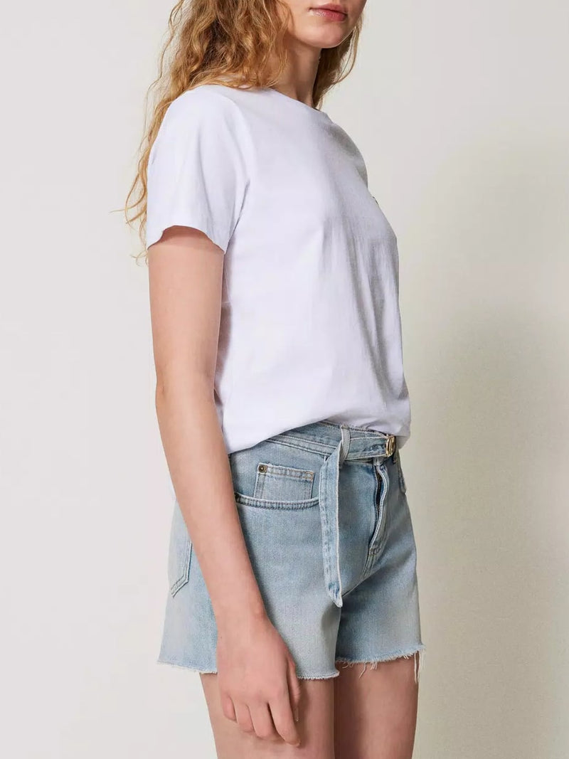 Twinset T-shirt con logo Oval T di strass Bianco