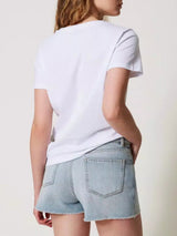 Twinset T-shirt con logo Oval T di strass Bianco