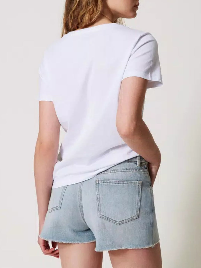 Twinset T-shirt con logo Oval T di strass Bianco