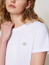 Twinset T-shirt con logo Oval T di strass Bianco