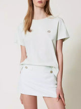 Twinset T-shirt con logo Oval T di strass Water Green