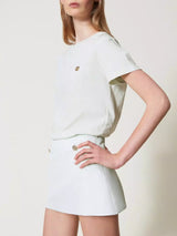 Twinset T-shirt con logo Oval T di strass Water Green