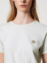 Twinset T-shirt con logo Oval T di strass Water Green