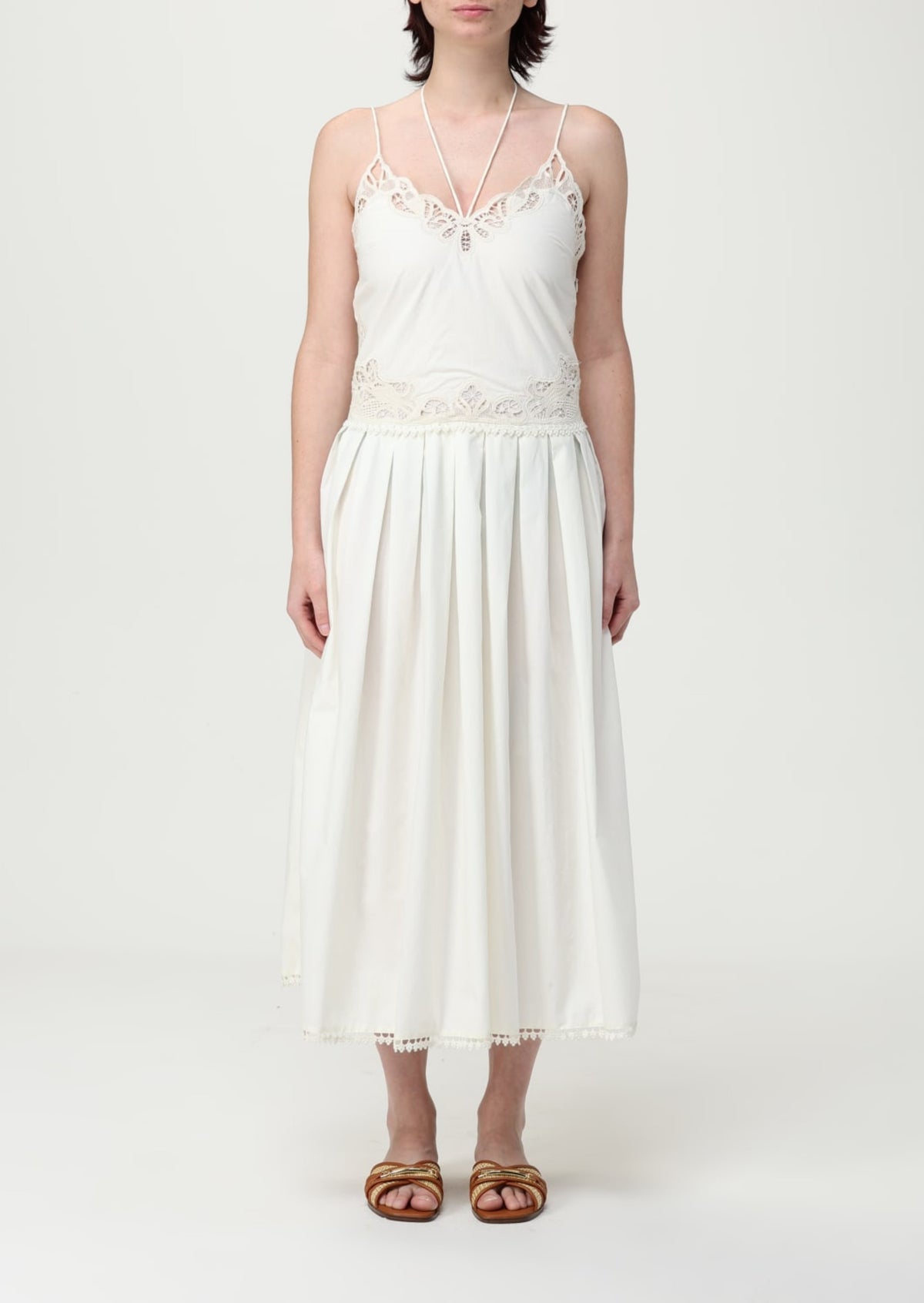 Twinset Abito da donna in cotone con inserti in pizzo Avorio