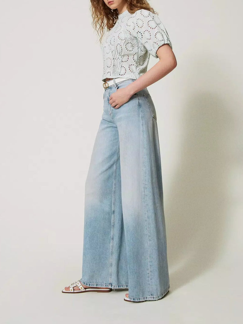Twinset Jeans wide leg cinque tasche Denim Chiaro
