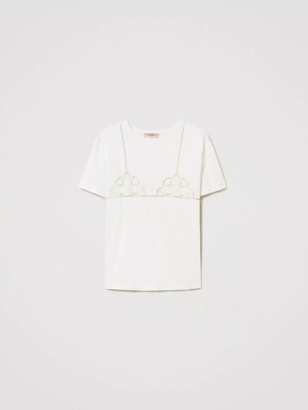 Twinset T-shirt con ricamo traforato Bianco Neve