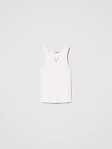 Twinset Top a costine con catena Bianco Ottico