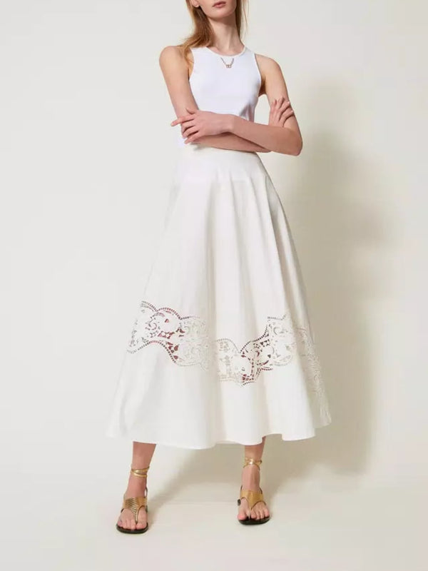 Twinset Top a costine con catena Bianco Ottico