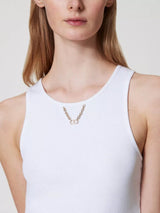 Twinset Top a costine con catena Bianco Ottico