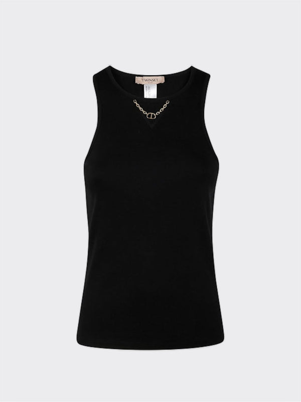 Twinset Top a costine con catena Nero