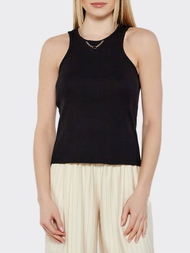 Twinset Top a costine con catena Nero