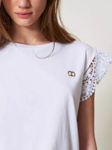 Twinset T-shirt con maniche ad aletta in pizzo Bianco Ottico