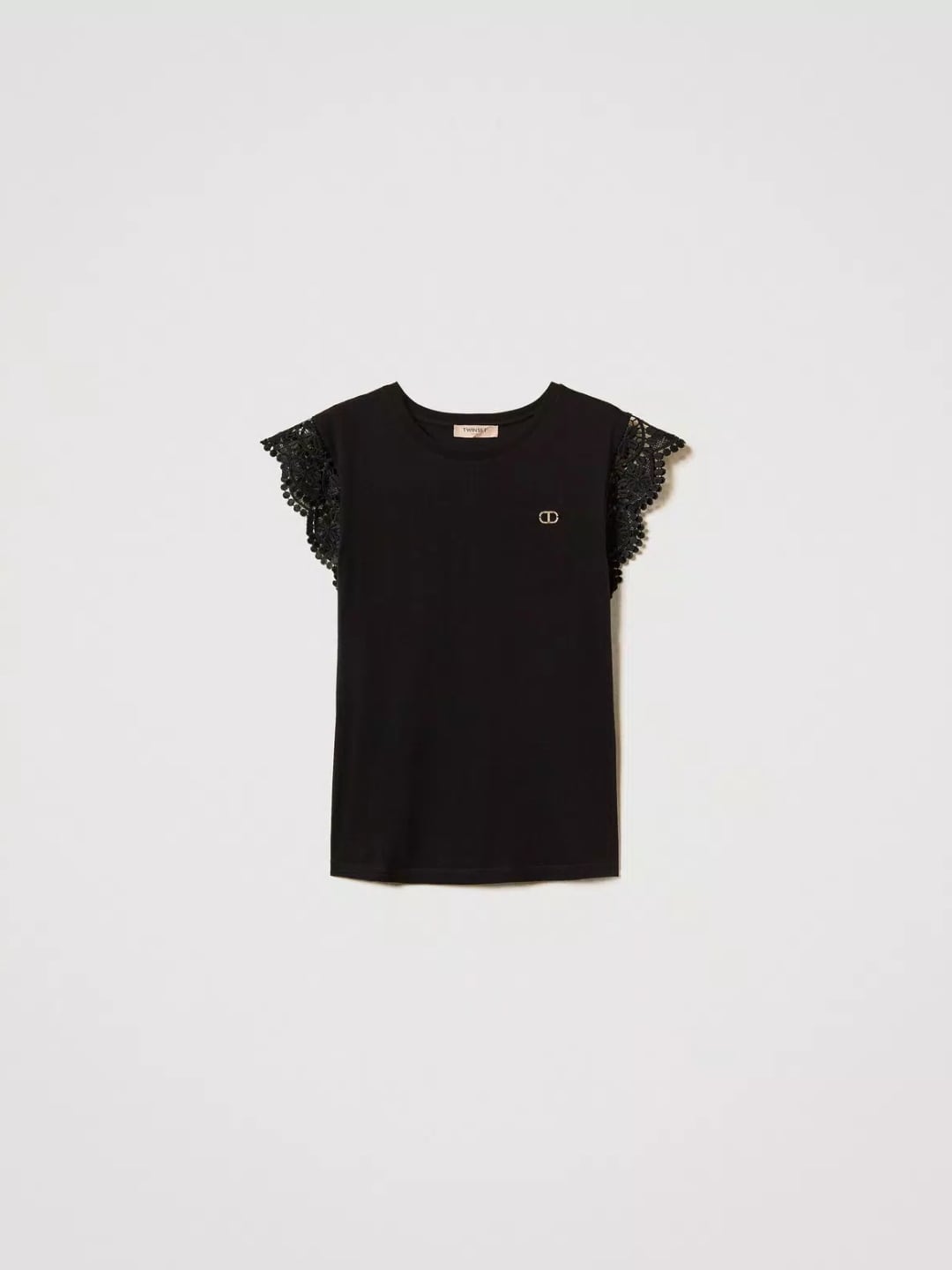 Twinset T-shirt con maniche ad aletta in pizzo Nero