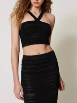 Twinset Top cropped in maglia con spalline Nero