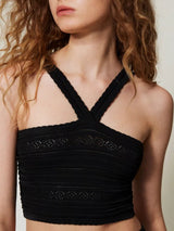 Twinset Top cropped in maglia con spalline Nero