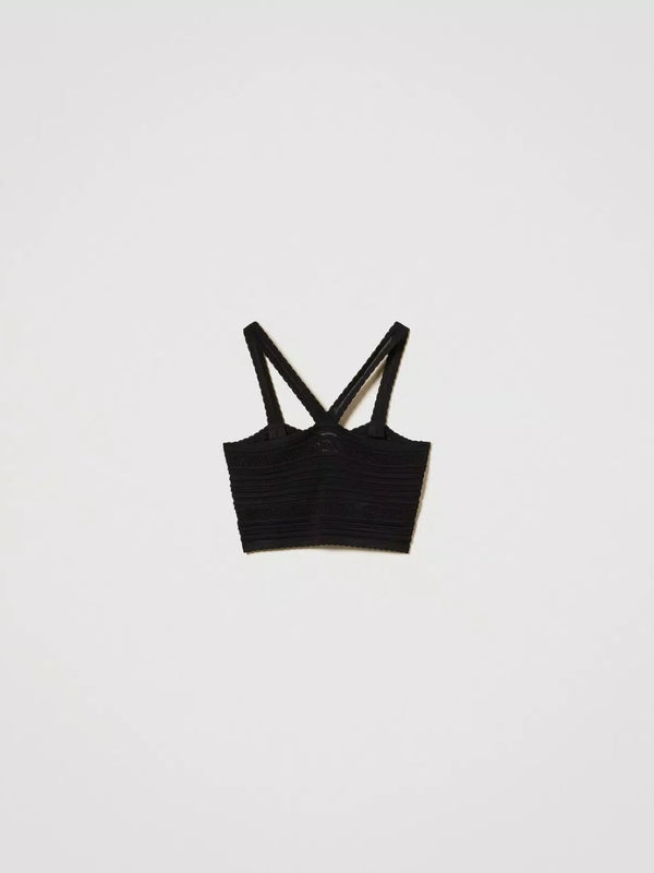 Twinset Top cropped in maglia con spalline Nero