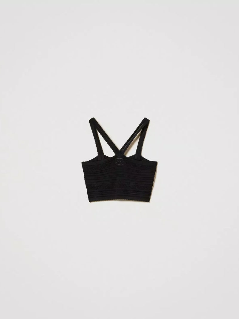 Twinset Top cropped in maglia con spalline Nero