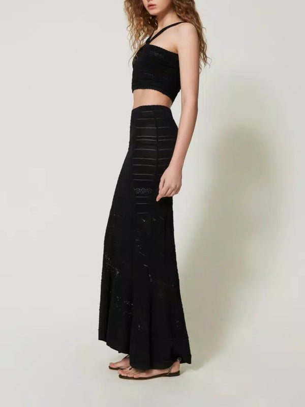 Twinset Top cropped in maglia con spalline Nero