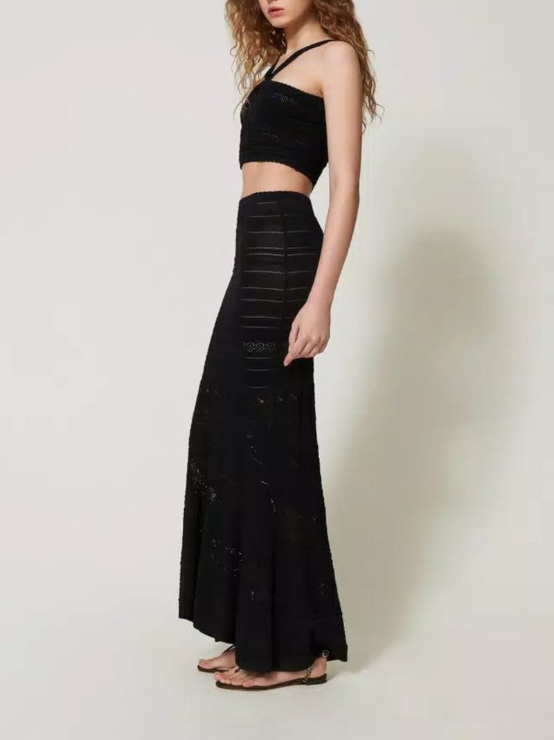 Twinset Top cropped in maglia con spalline Nero