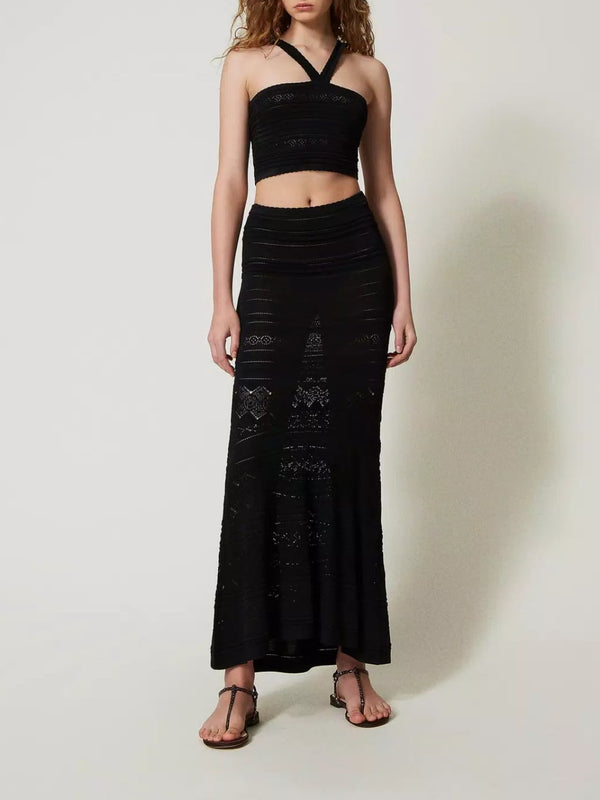 Twinset Gonna lunga in maglia punzonata Nero