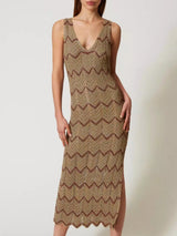 Twinset Abito longuette in maglia bicolore Oro