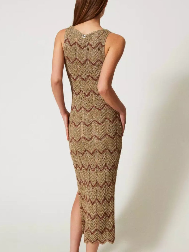 Twinset Abito longuette in maglia bicolore Oro