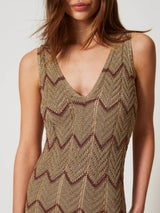 Twinset Abito longuette in maglia bicolore Oro
