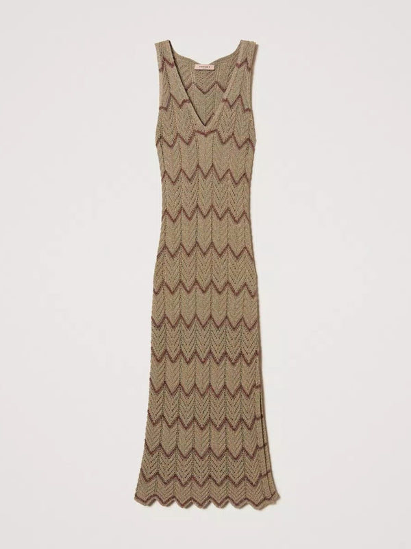 Twinset Abito longuette in maglia bicolore Oro