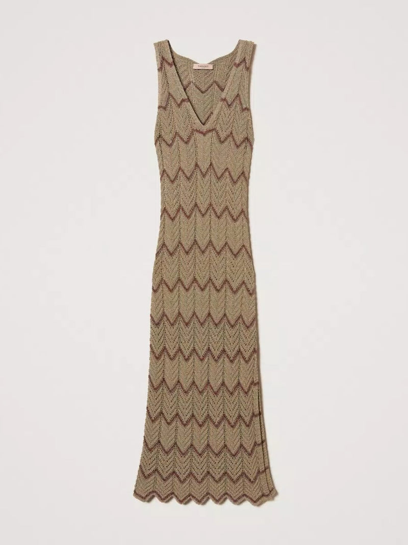 Twinset Abito longuette in maglia bicolore Oro