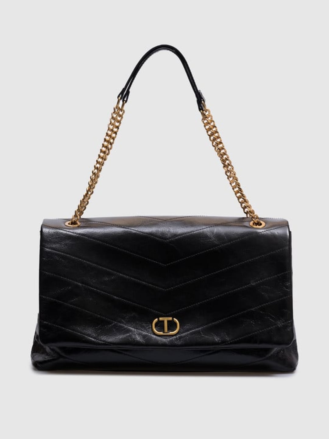 Twinset Borsa in pelle lucida con logo Nero