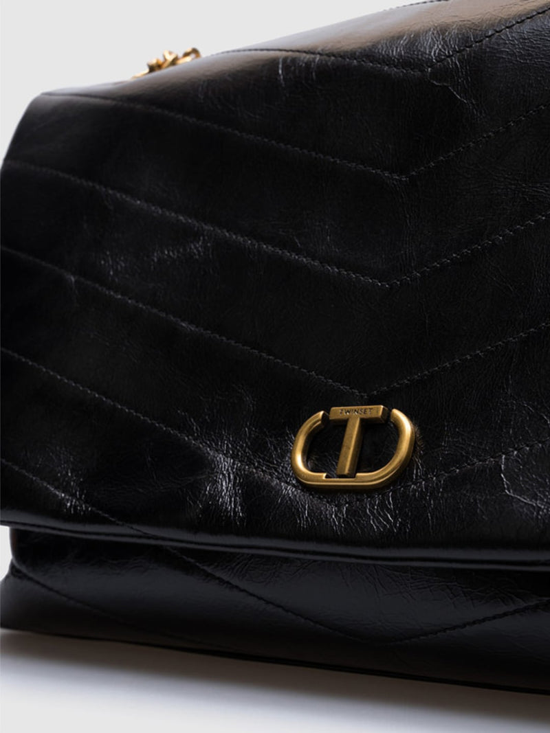 Twinset Borsa in pelle lucida con logo Nero