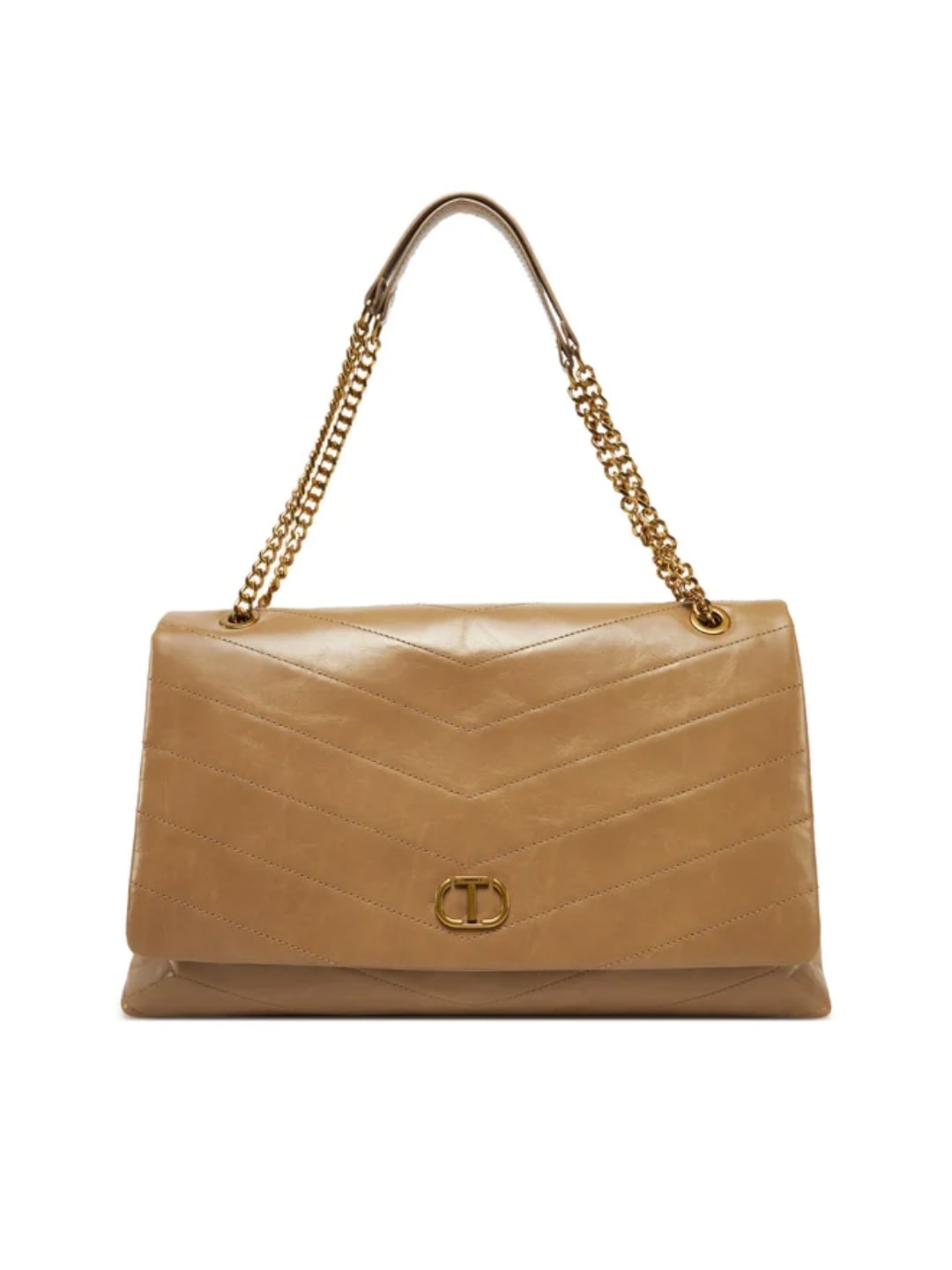 Twinset Borsa in pelle lucida con logo Beige Rope