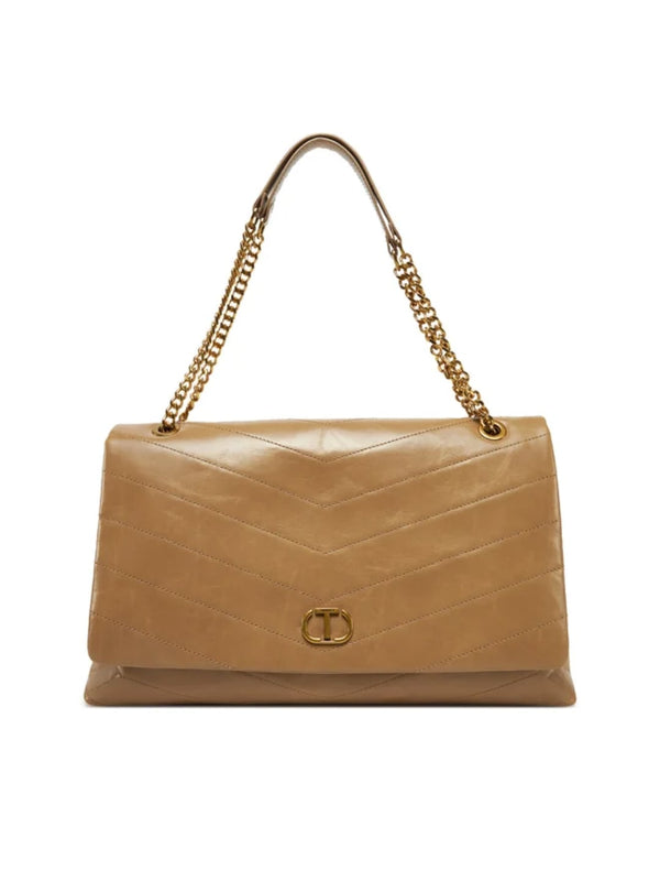 Twinset Borsa in pelle lucida con logo Beige Rope