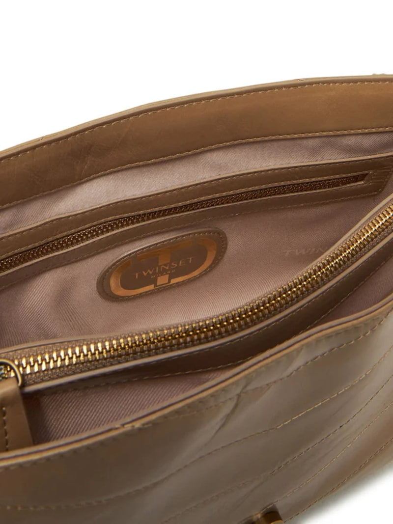 Twinset Borsa in pelle lucida con logo Beige Rope