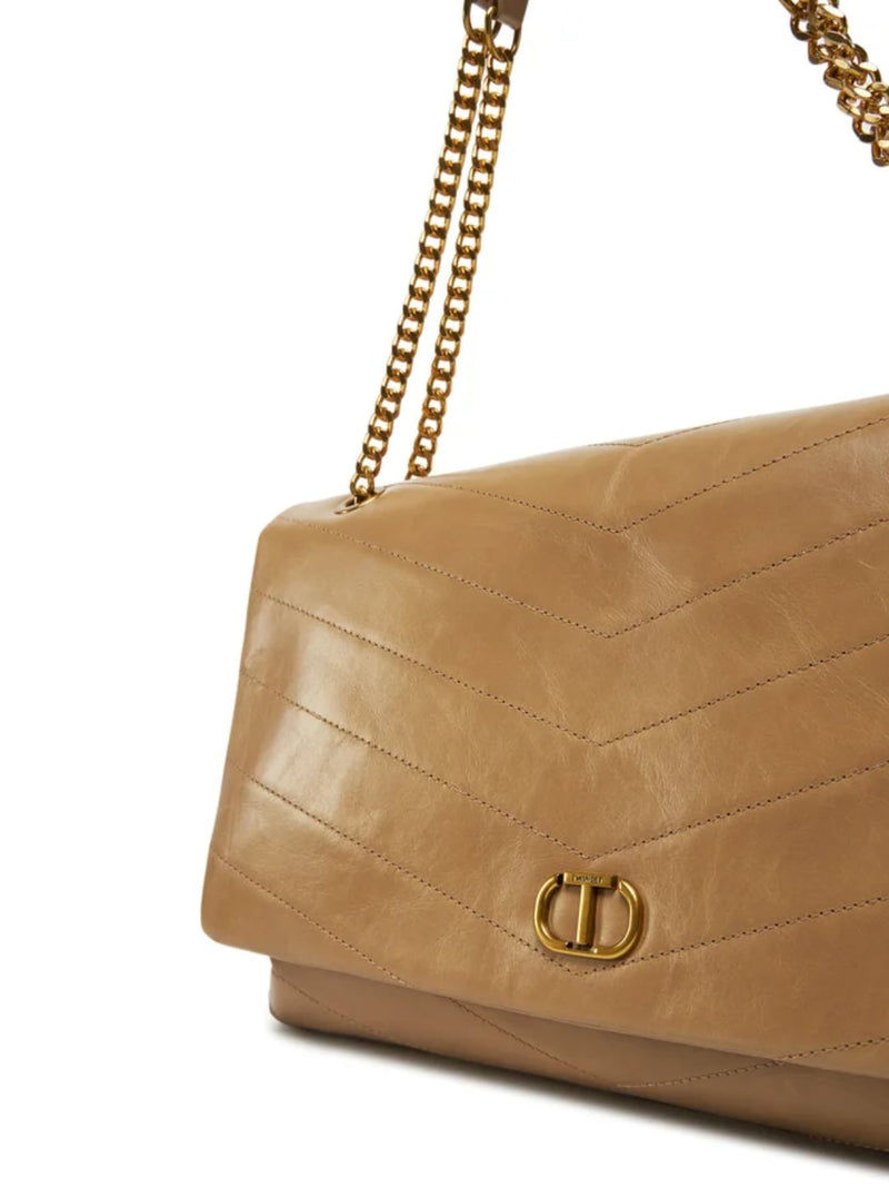 Twinset Borsa in pelle lucida con logo Beige Rope